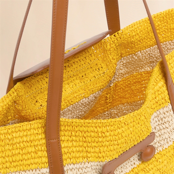 Marni Medium Raffia Trunkaroo Beach Bag, Natural/Dark Lemon
